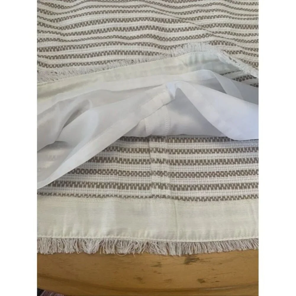 Ann Taylor Cotton Skirt Ivory Tan Stripe Tweed Sz 8 Faux Wrap Lined Fringe NWOT